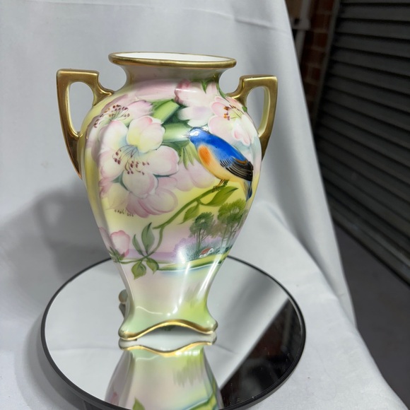 Vintage Authentic Nippon vase urn flowers bird antique